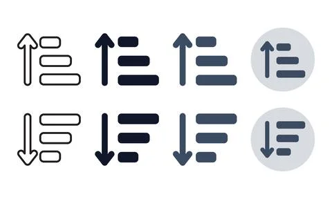 Database sorting order icons in outline solid and rounded styles for web an.. Иллюстрация