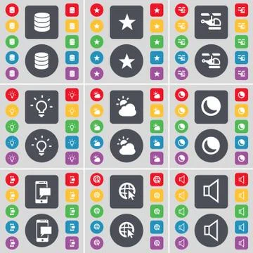 Database, Star, Helicopter, Light bulb, Cloud, Moon, SMS, Web cursor, Sound icon 스톡 일러스트