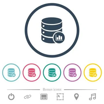 Database statistics flat color icons in round outlines Stock Illustration