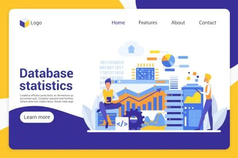Database statistics flat landing page vector template Stock Illustration