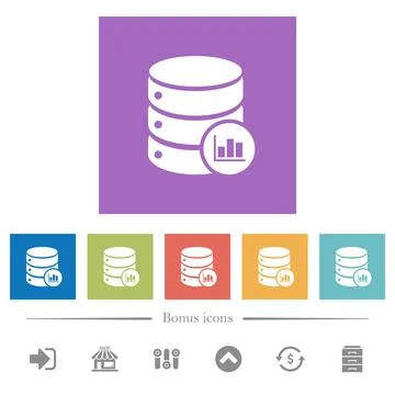 Database statistics flat white icons in square backgrounds Stock Illustration