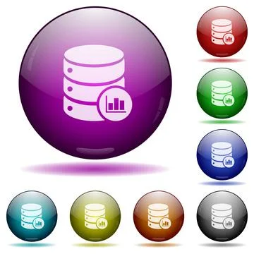 Database statistics icon in glass sphere buttons Stock Illustration
