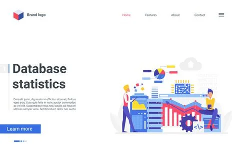 Database statistics landing page, people organize files, work with digital 스톡 일러스트
