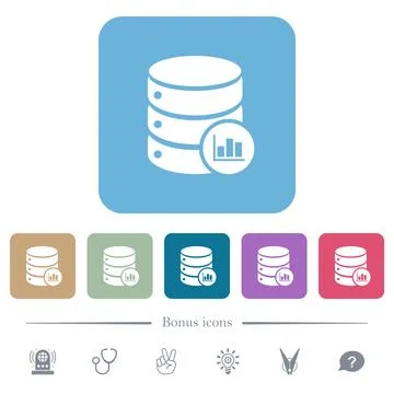 Database statistics solid flat icons on color rounded square backgrounds Stock Illustration