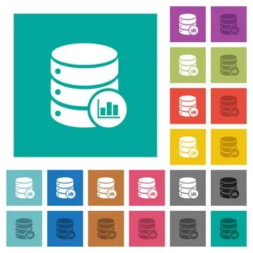 Database statistics square flat multi colored icons Illustrazione stock