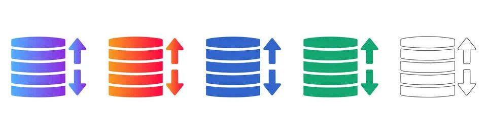 Database Storage and Data Flow Icon Set Stock Illustration
