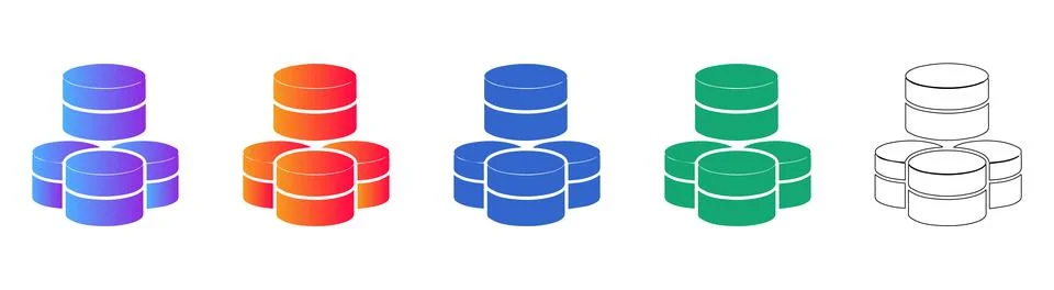 Database Storage and Server Icons Set Illustrazione stock