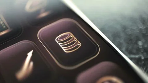 Database storage button opens data controls Stock Photos