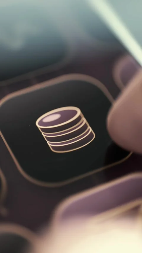 Database Storage Icon on Dark Mobile App Stock Footage 341865580