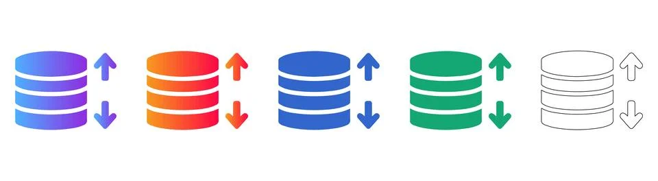 Database Storage Icon Set with Sorting Arrows Stock Illustration