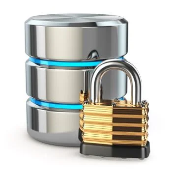 Database storage security concept. Disk with lock, Stock Illustration