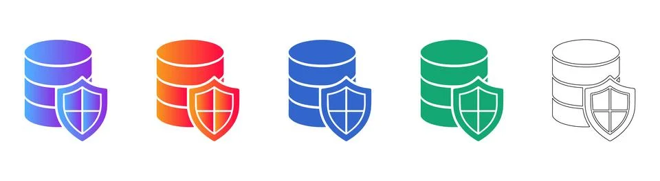Database Storage Shield Icons for Secure Archiving Stock Illustration