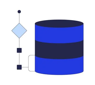 Database structure with flow diagram 2D cartoon object Stock Illustration