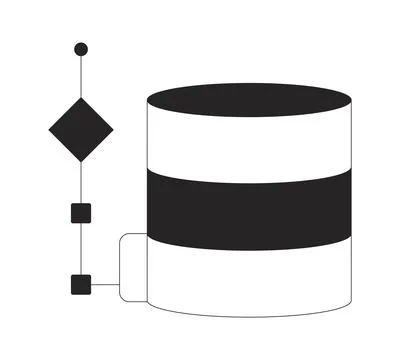 Database structure with flow diagram 2D line object Stock Illustration