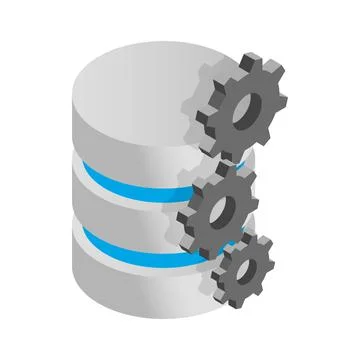 Database symbol and gears icon, isometric 3d style Stock Illustration