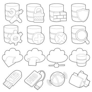 Database symbols icons set, outline style Illustrazione stock