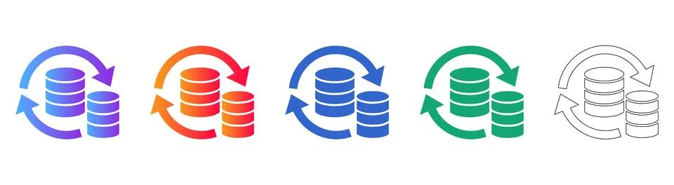 Database Sync and Data Transfer Icons Set Stock Illustration