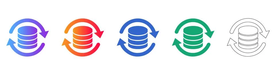 Database Sync and Refresh Icon Set Stock Illustration