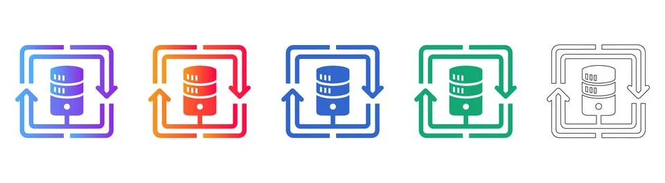 Database Synchronization and Data Refresh Icon Set Stock Illustration