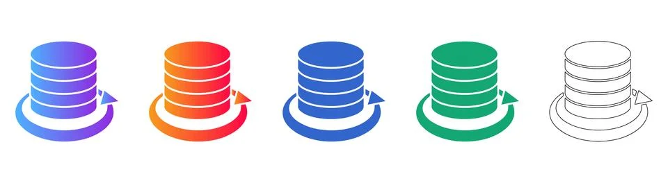 Database Synchronization Icons with Circular Arrows Stock Illustration