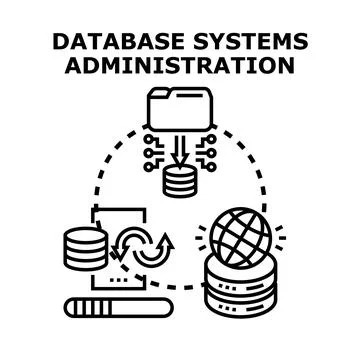 Database system administration managing data and information flow Illustrazione stock