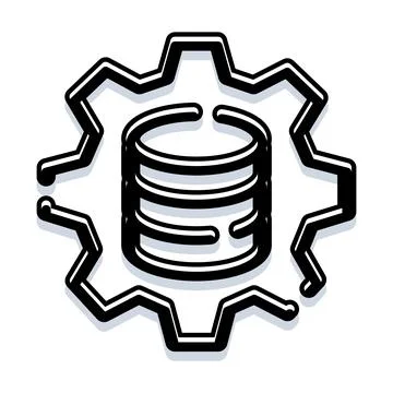 Database system with gear icon for settings Stockillustratie