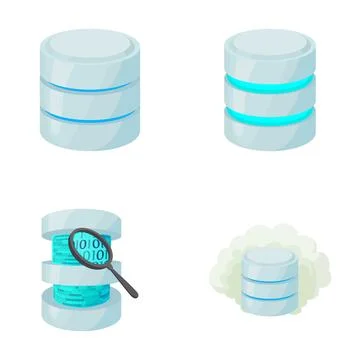 Database system icons showing data storage and cloud computing Ilustração Stock