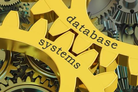 Database Systems concept on the gearwheels, 3D rendering Stockillustratie