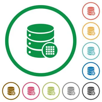 Database table cells flat icons with outlines Stock Illustration