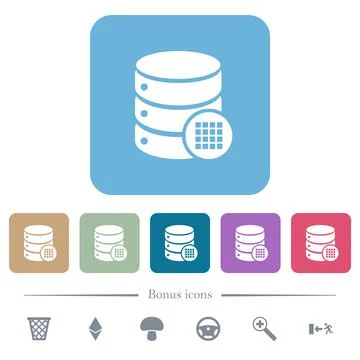 Database table cells flat icons on color rounded square backgrounds 스톡 일러스트