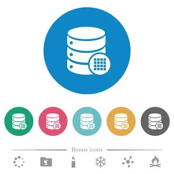 Database table cells flat round icons Stock Illustration