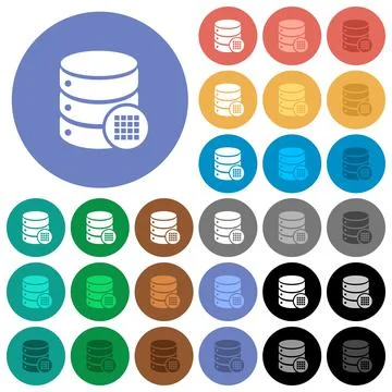Database table cells round flat multi colored icons 스톡 일러스트