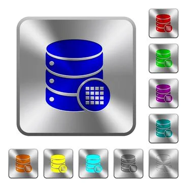 Database table cells rounded square steel buttons Stock Illustration