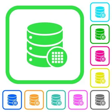 Database table cells vivid colored flat icons Stock Illustration