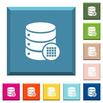 Database table cells white icons on edged square buttons Stock Illustration