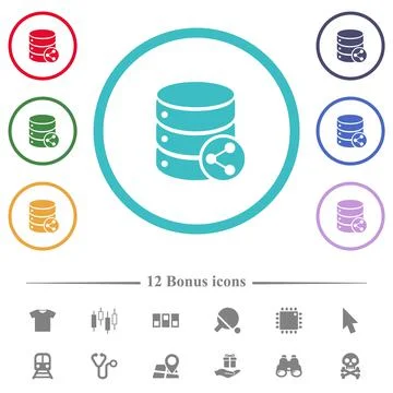 Database table relations flat color icons in circle shape outlines Ilustração Stock