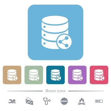 Database table relations flat icons on color rounded square backgrounds 스톡 일러스트