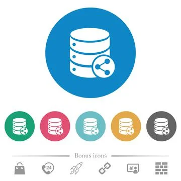 Database table relations flat round icons Stock Illustration