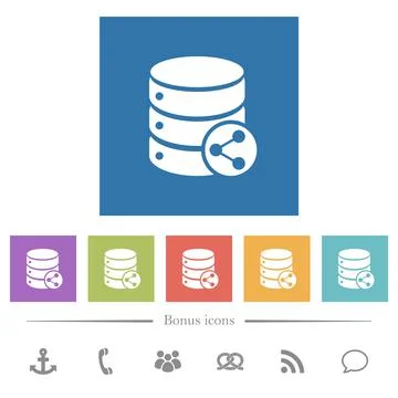 Database table relations flat white icons in square backgrounds 스톡 일러스트