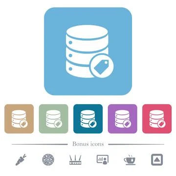 Database tag flat icons on color rounded square backgrounds 库存插图