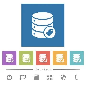 Database tag flat white icons in square backgrounds Stockillustratie