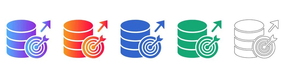 Database Target Success Icon Set Stock Illustration
