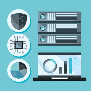 Database technology icons Stock Illustration