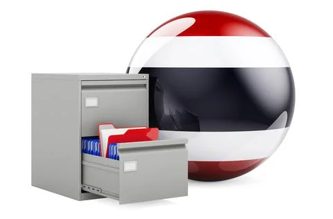 Database in Thailand, concept. Folders in filing cabinet with Thai flag, 3D r Stock Illustration