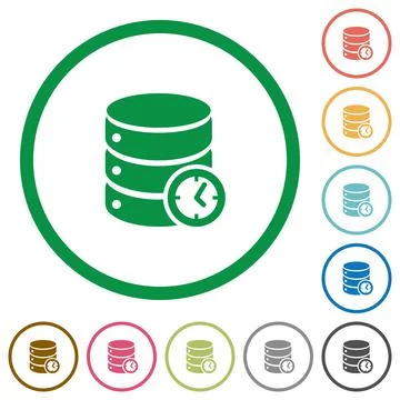 Database timed events flat icons with outlines Illustrazione stock