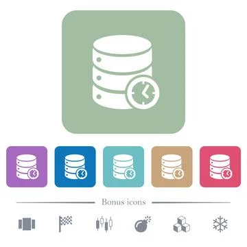 Database timed events flat icons on color rounded square backgrounds Stockillustratie