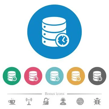 Database timed events flat round icons Stock Illustration