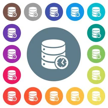Database timed events flat white icons on round color backgrounds 库存插图