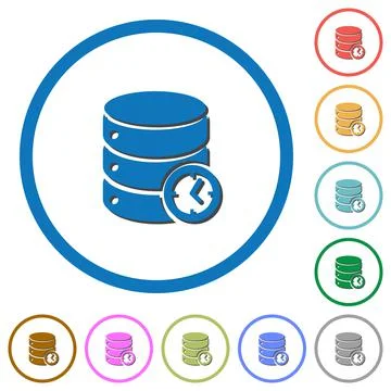 Database timed events icons with shadows and outlines Stock Illustration