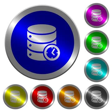 Database timed events luminous coin-like round color buttons Stock Illustration